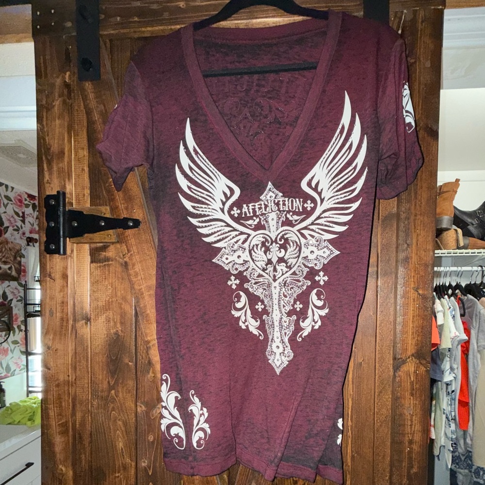 Affliction Women's Maroon Winged Graphic Tee